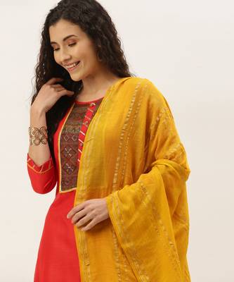 Red & Yellow Print with Gotta Patti  Dress Material 3