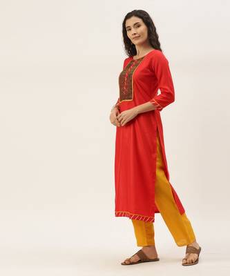 Red & Yellow Print with Gotta Patti  Dress Material 5
