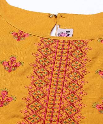 Mustard Cotton Blend Embroidered Dress Material With Printed Dupatta 5