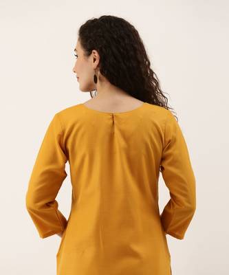 Mustard Cotton Blend Embroidered Dress Material With Printed Dupatta 6