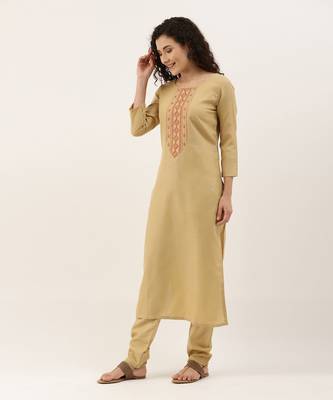 Beige Cotton Blend Embroidered Dress Material With Printed Dupatta 4