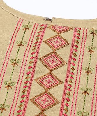 Beige Cotton Blend Embroidered Dress Material With Printed Dupatta 5