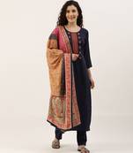 Blue Cotton Blend Embroidered Dress Material With Printed Dupatta