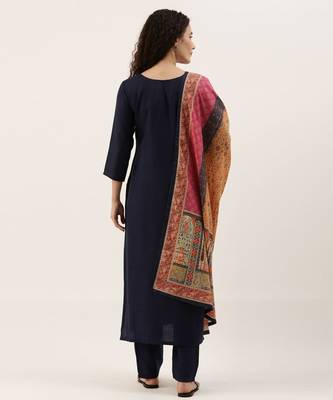 Blue Cotton Blend Embroidered Dress Material With Printed Dupatta 2