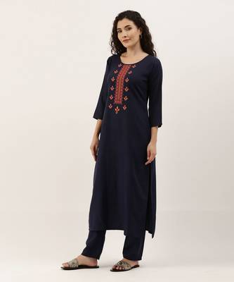 Blue Cotton Blend Embroidered Dress Material With Printed Dupatta 4