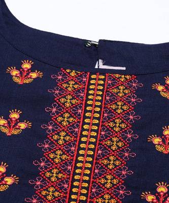 Blue Cotton Blend Embroidered Dress Material With Printed Dupatta 5