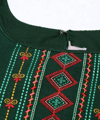 Green Cotton Blend Embroidered Dress Material With Printed Dupatta 6
