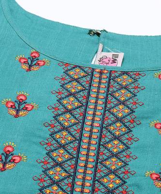 Sea Green Cotton Blend Embroidered Dress Material With Printed Dupatta 6