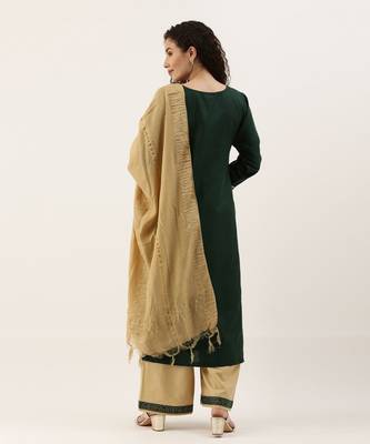 Women's Green & Cream Gotta Patti With Button Dress Material 2