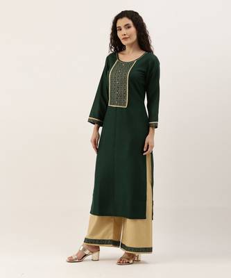 Women's Green & Cream Gotta Patti With Button Dress Material 4