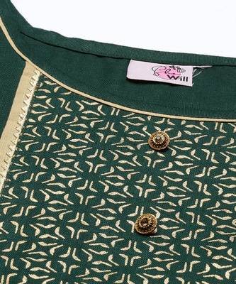 Women's Green & Cream Gotta Patti With Button Dress Material 5