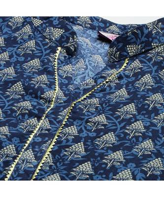 SheWill Blue Cotton Blend Printed Straight Dress Material With Net Dupatta 4