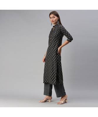 SheWill Grey Cotton Blend Printed Straight Dress Material With Net Dupatta 3