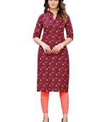 Maroon printed cotton cotton-kurtis