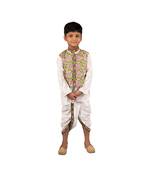 Kurta with attached floral Jacket and dhoti with a beautiful mirror work lace Green