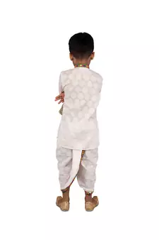 Kurta with attached floral Jacket and dhoti with a beautiful mirror work lace Green