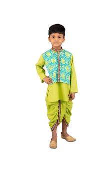 Kurta with attached paisley Jacket and dhoti with a beautiful mirror work lace  Blue
