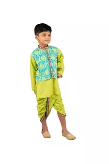 Kurta with attached paisley Jacket and dhoti with a beautiful mirror work lace  Blue