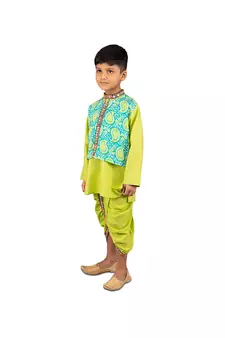 Kurta with attached paisley Jacket and dhoti with a beautiful mirror work lace  Blue