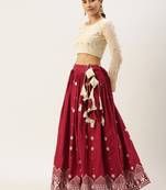 Maroon & Beige Thread Work Semi-Stitched Lehenga Set