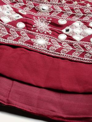 Maroon & Beige Thread Work Semi-Stitched Lehenga Set 4