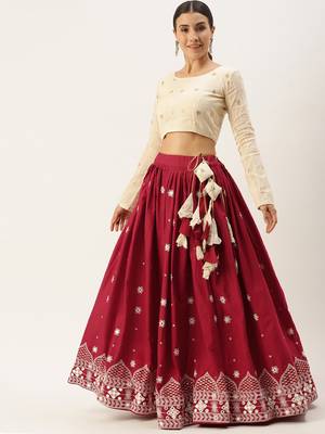 Maroon & Beige Thread Work Semi-Stitched Lehenga Set 5