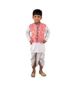 Kurta with attached Floral Jacket and white dhoti with a beautiful mirror work lace  Pink