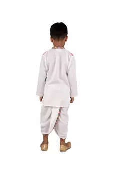 Kurta with attached Floral Jacket and white dhoti with a beautiful mirror work lace  Pink