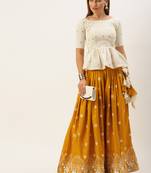 Mustard & Off White Semi-Stitched Lehenga & Unstitched