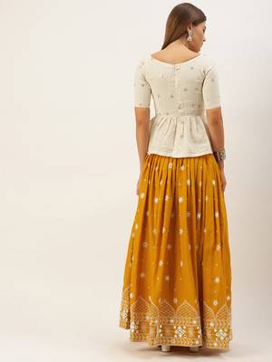 Mustard & Off White Semi-Stitched Lehenga & Unstitched 3