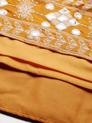 Mustard & Off White Semi-Stitched Lehenga & Unstitched 5