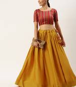 Mustard & Multicoloured Printed Semi-Stitched Lehenga Set