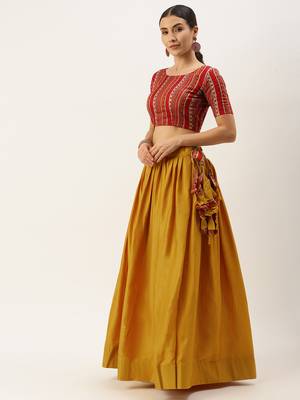 Mustard & Multicoloured Printed Semi-Stitched Lehenga Set 2