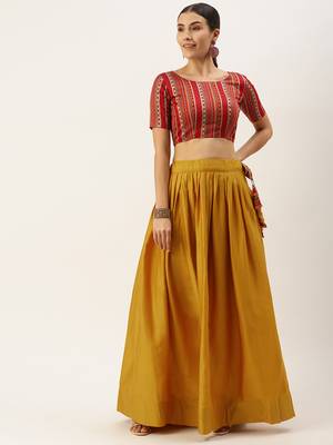 Mustard & Multicoloured Printed Semi-Stitched Lehenga Set 4