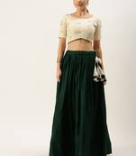 Green & Off White Embellished Sequinned Semi-Stitched Lehenga & Unstitched