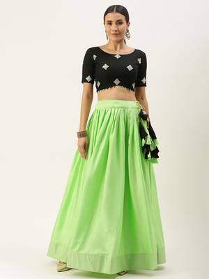 Lime Green & Black Semi-Stitched Lehenga & Unstitched 1