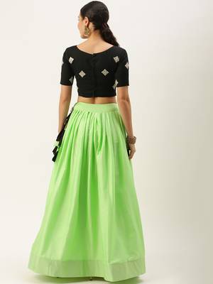 Lime Green & Black Semi-Stitched Lehenga & Unstitched 3