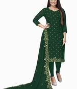 Kimisha Women's Bottle Green Georgette Embroidered Work Unstitched Dress Material 