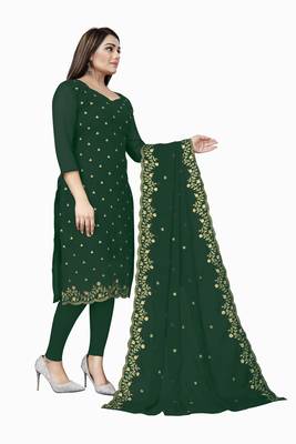 Kimisha Women's Bottle Green Georgette Embroidered Work Unstitched Dress Material  3