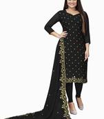 Kimisha Women's Black Georgette Embroidered Work Unstitched Dress Material 