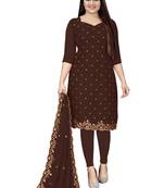 Kimisha Women's Brown Georgette Embroidered Work Unstitched Dress Material 