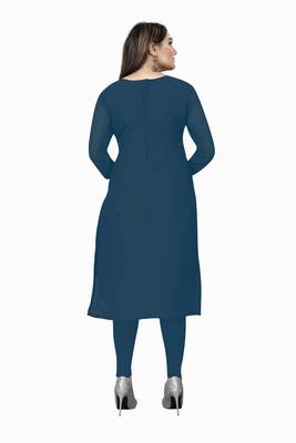 Kimisha Women's Dark Teal Georgette Embroidered Work Unstitched Dress Material  2