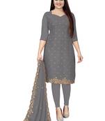 Kimisha Women's Grey Georgette Embroidered Work Unstitched Dress Material With Inner