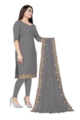 Kimisha Women's Grey Georgette Embroidered Work Unstitched Dress Material With Inner 4