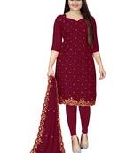 Kimisha Women's Maroon Georgette Embroidered Work Unstitched Dress Material 
