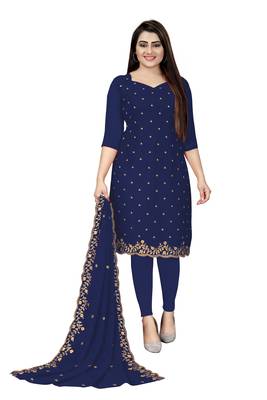 Kimisha Women's Navy Blue  Georgette Embroidered Work Unstitched Dress Material  1