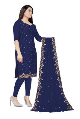 Kimisha Women's Navy Blue  Georgette Embroidered Work Unstitched Dress Material  3