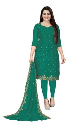 Kimisha Women's Sea Green Georgette Embroidered Work Unstitched Dress Material With Inner 1