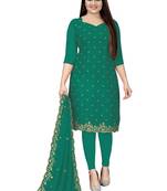 Kimisha Women's Sea Green Georgette Embroidered Work Unstitched Dress Material With Inner