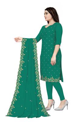 Kimisha Women's Sea Green Georgette Embroidered Work Unstitched Dress Material With Inner 3